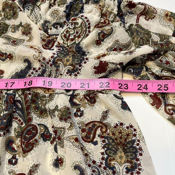 Ecote UO Maroon Gray Paisley Long Sleeve V Neck Boho Flowy Hippie Blouse Top S - Picture 6 of 7